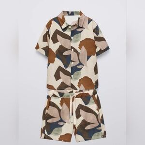 ZARA Leaf Print Short Sleeve Shirt and Shorts Set